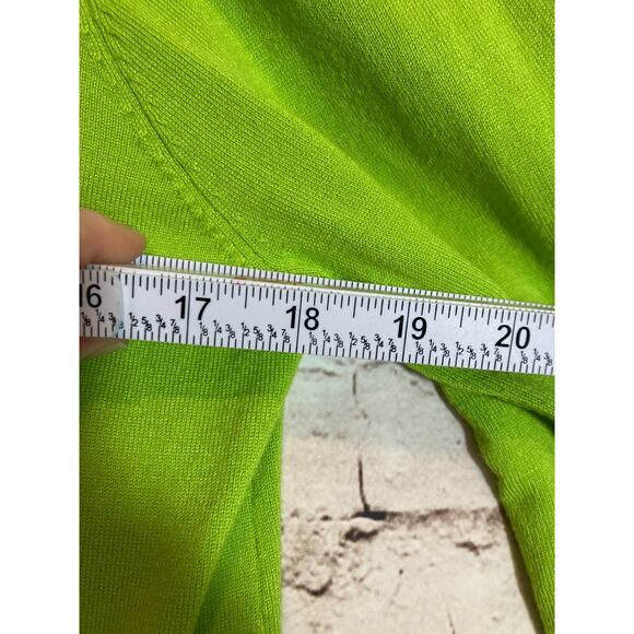 AVA Sweater Womens Large Neon Green Full Front Zip Up Satin Cowl Neck Cardigan - Picture 7 of 12